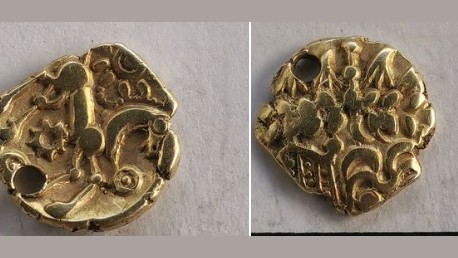 Find, A scattered hoard of Celtic coins including three full gold staters, two gold quarter staters and a silver stater.