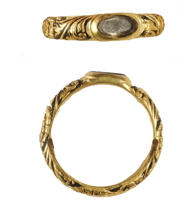 Gold mourning ring of 1715 with black niello decoration